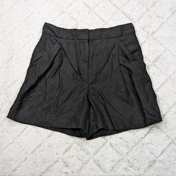 Wilfred Shorts Women's 4 Black Linen Blend Fable Mid Thigh High Waist Pleats - Picture 1 of 6